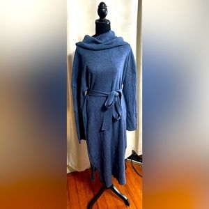 Blue cowl neck sweater dress